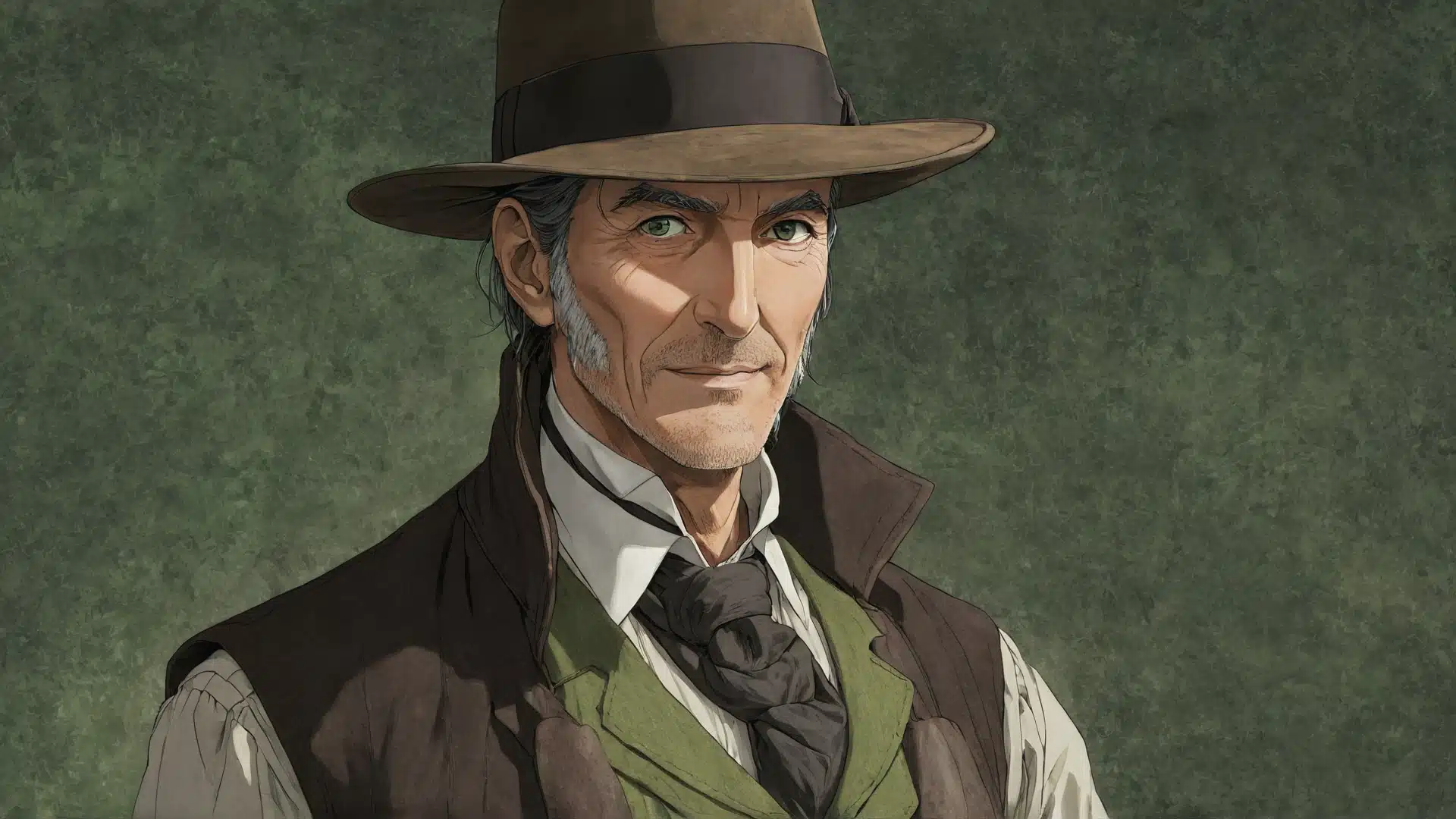 Older man in a hat and green vest, facing forward with a confident expression